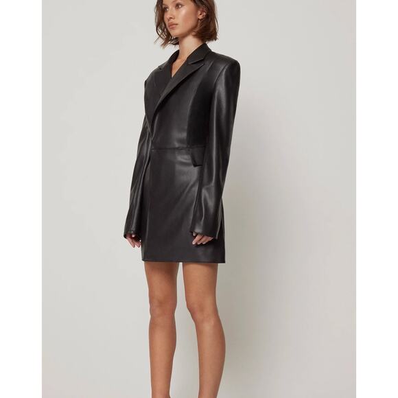 Khy x Namilia Dress Large Black Faux Leather Blazer Mini Chic Trench Night Out - Picture 2 of 14